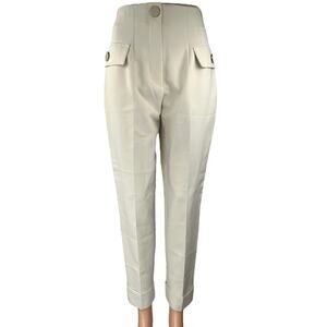 Zara Women's Off White High Waisted Pleated Straight Trouser Dress Pants Size S
